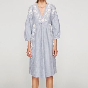 Zara Trafaluc pinstripe  Blue and White Midi Dress S